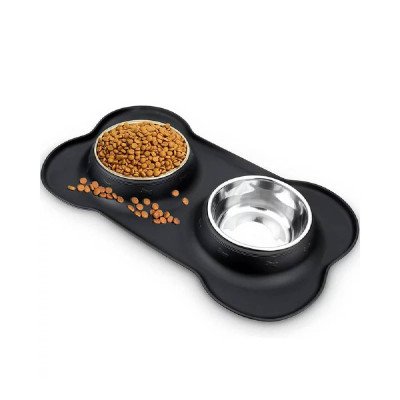 HKEEY Dog Bowls, Double Dog and Cat Bowls with Anti-Overflow and Anti-Skid Food Mat