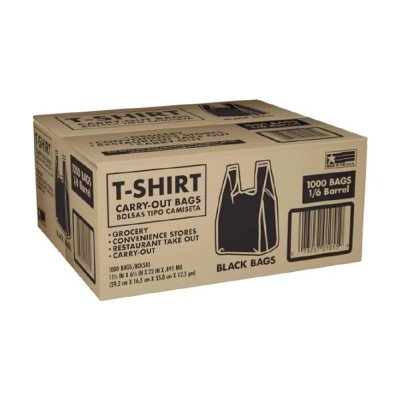 Black T-Shirt Carryout Bags, 11.5" x 6.5" x 22" (1,000 ct.)