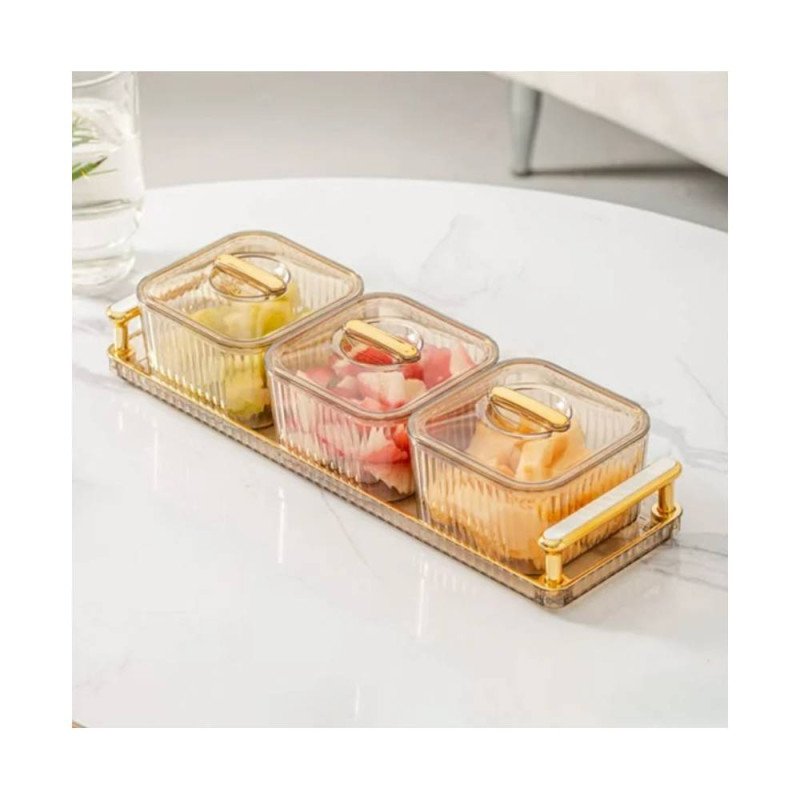 Augper Wholesale Fruit Tray Clear Snack Display Tray Candy Snack Tray CLEAR BOXES: 3 clear boxes with lids and a serving tray while providing you with