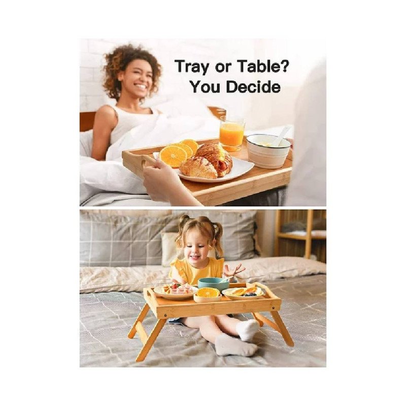 Bamboo Bed Tray Table Foldable Breakfast Tray with Handle