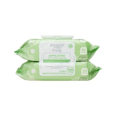 Equate Beauty Exfoliating Wet Cleansing Make up Remover Facial Wipe, Twin Pack 100 Count