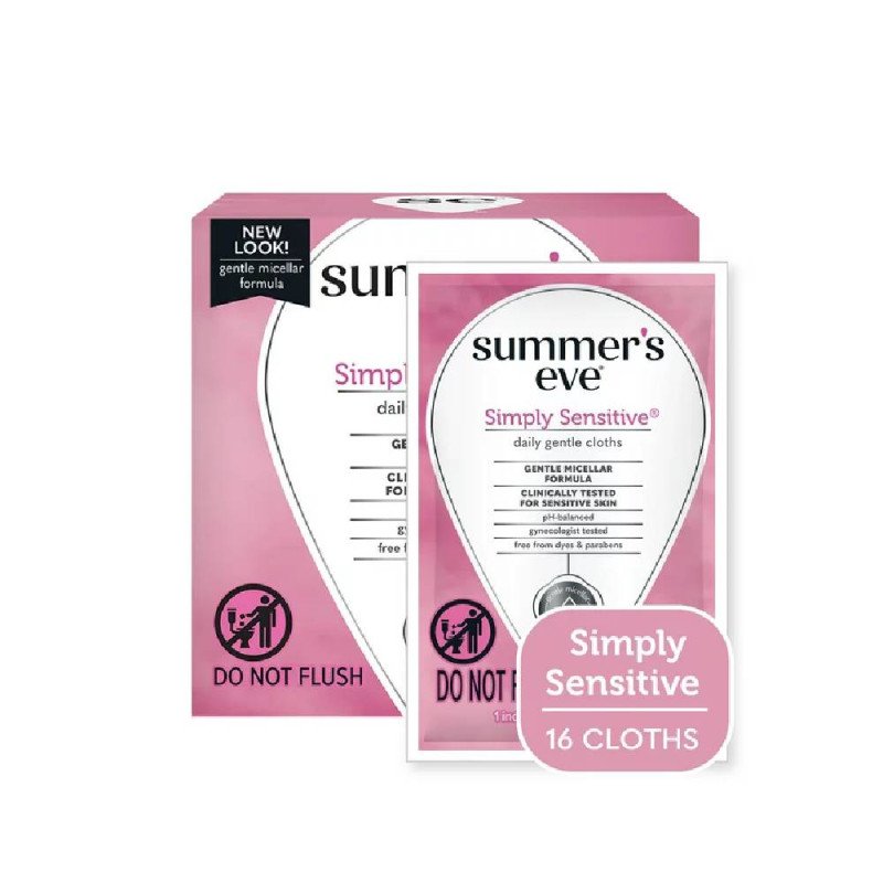 Summer’s Eve Simply Sensitive Daily Feminine Wipes, Removes Odor, pH Balanced, 16 count.