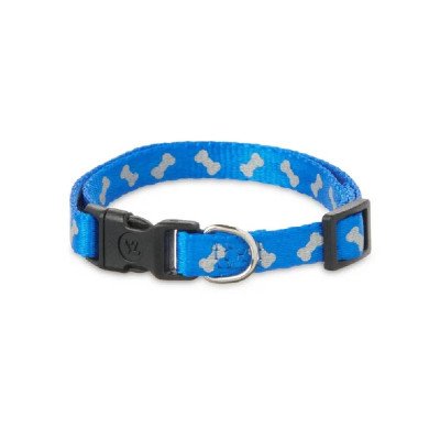 Vibrant Life Reflective Dog Collar, Blue Bones, Small